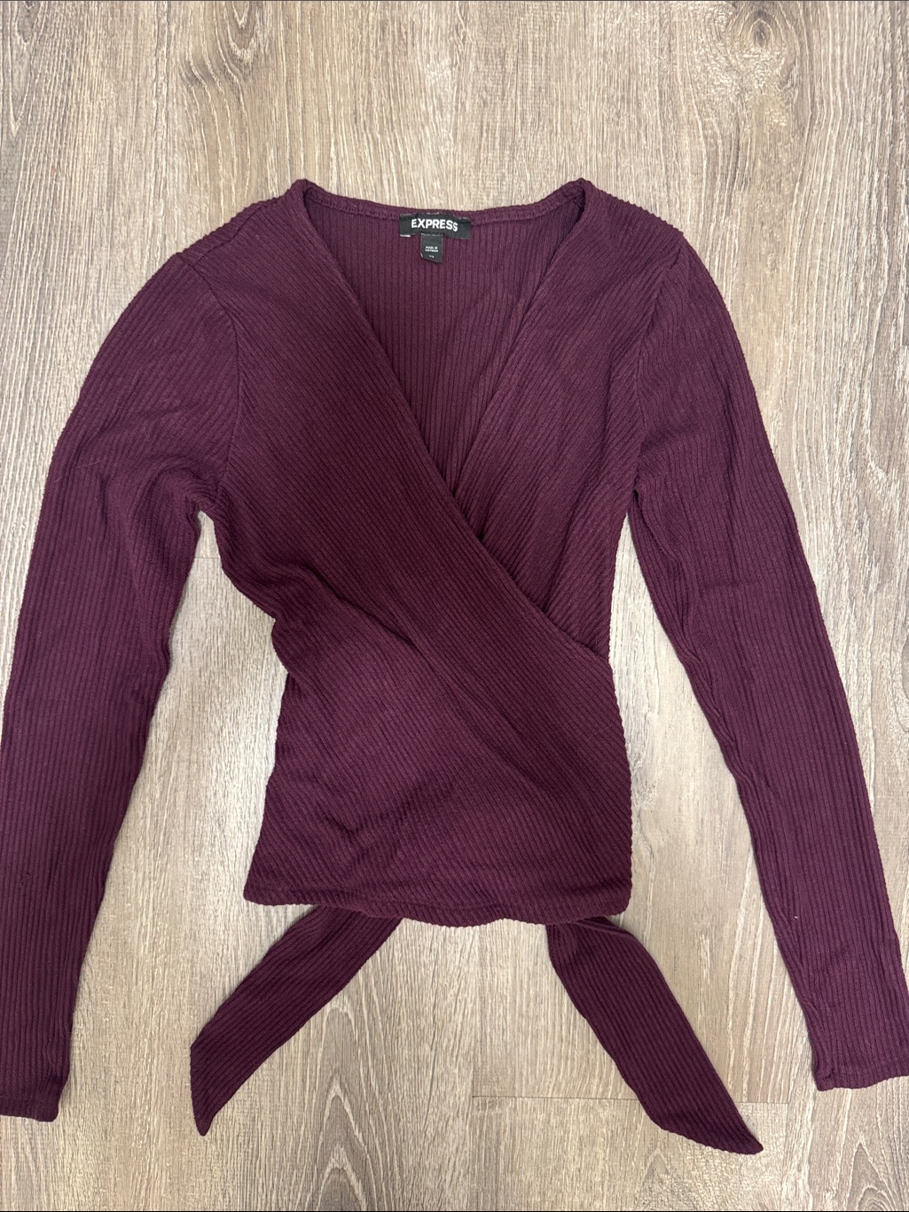 Express Long Sleeve Wrap Top In Burgundy